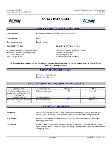 Bleach Msds Sheet