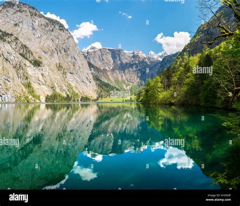 Obersee Water Reflection Salet On Lake Königssee National Park