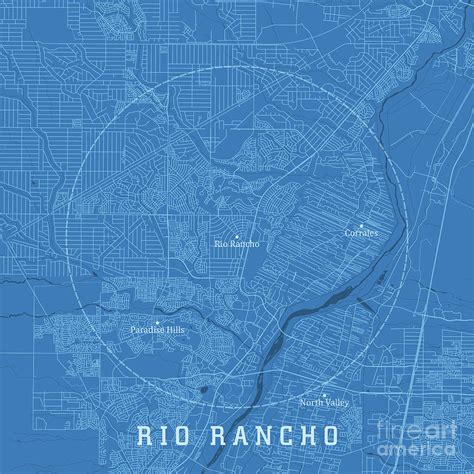 Rio Rancho Nm City Vector Road Map Blue Text Digital Art By Frank