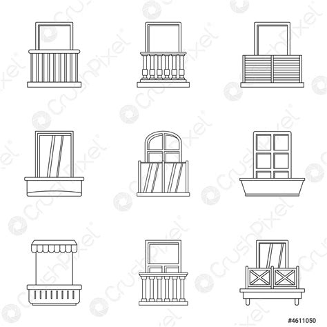 Construction Balcony Icon Set Outline Style Stock Vector 4611050