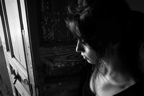 Premium Photo A Woman Standing In Front Of A Wooden Door
