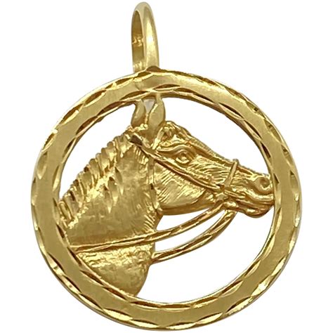 Equestrian Horse Head Pendant Charm 14k Gold Ruby Lane