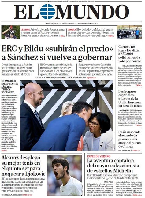 Portada De El Mundo Del Martes De Julio De Medios