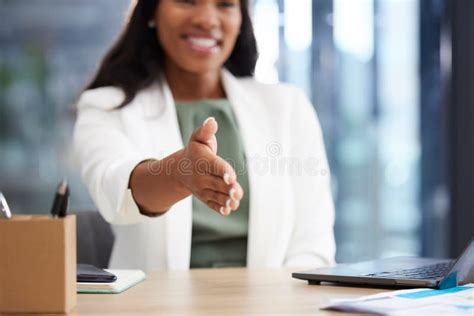 Professional Woman With A Handshake Gesture In Office For Welcome