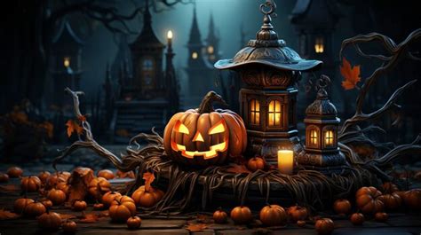 Premium Ai Image Evil Scary Halloween Pumpkins Lantern