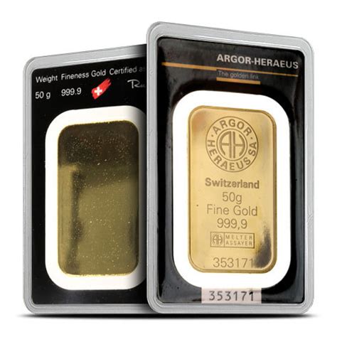 50 Gram Gold Bar With Assay Argor Heraeus Provident Metals