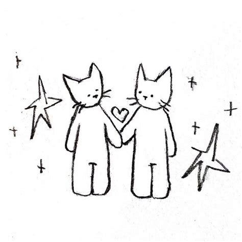 Two Cats Holding Hands With Stars In The Background