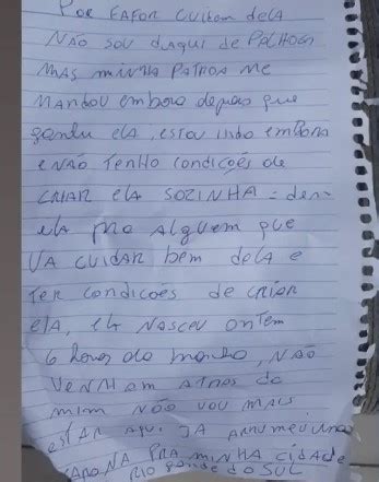 Bebê é abandonada e mãe deixa carta em caixa de papelão Por favor