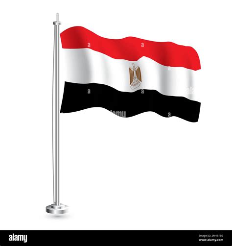 Egyptian Flag Isolated Realistic Wave Flag Of Egypt Country On Flagpole Vector Illustration