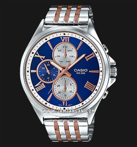 Casio Mtp E Rg Avdf Enticer Men Analog Blue Dial Dual Tone Stainless