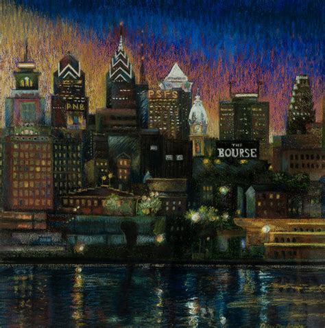 Philly After Hours Pastel Painting Of Philly Skyline Neise Fine Art