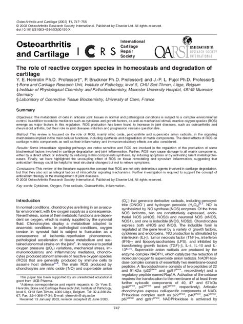 Pdf The Role Of Reactive Oxygen Species In Homeostasis And