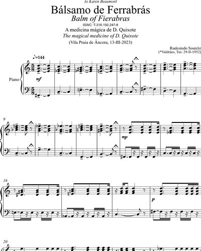 Bálsamo De Ferrabrás Balm Of Fierabras Piano Sheet Music By