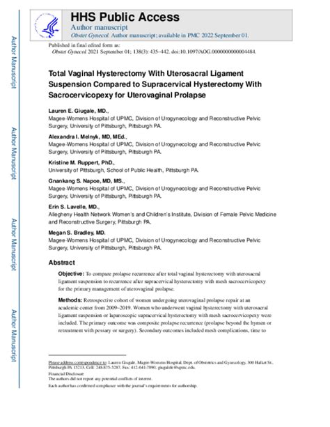 Pdf Total Vaginal Hysterectomy With Uterosacral Ligament Suspension