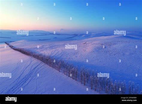 Aerial Hulun Buir Snowy Evening Stock Photo Alamy