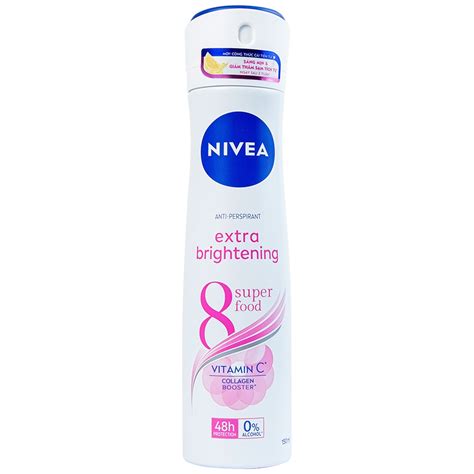 Xịt khử mùi Nivea Extra Brightening 8 Super Food 48h giảm mồ hôi