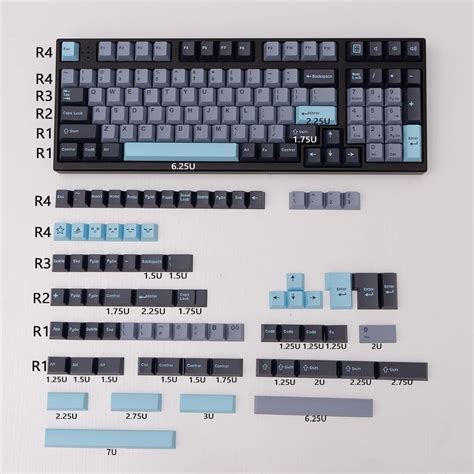 Black Grey Blue Keycaps Set Keys Cherry Profile Doubleshot Custom