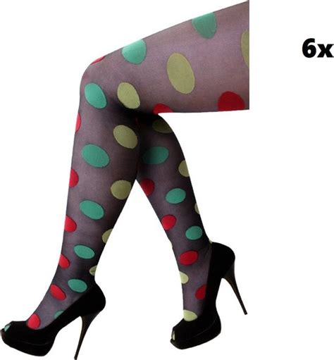 6x Panty Zwart Met Bolletjes Roodgeelgroen Festival Thema Feest Party Carnaval Bol