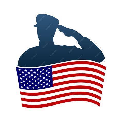 Premium Vector Saluting Soldier Silhouette With American Flag