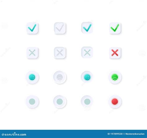 Tick and Cross Buttons UI Elements Kit Stock Vector - Illustration of