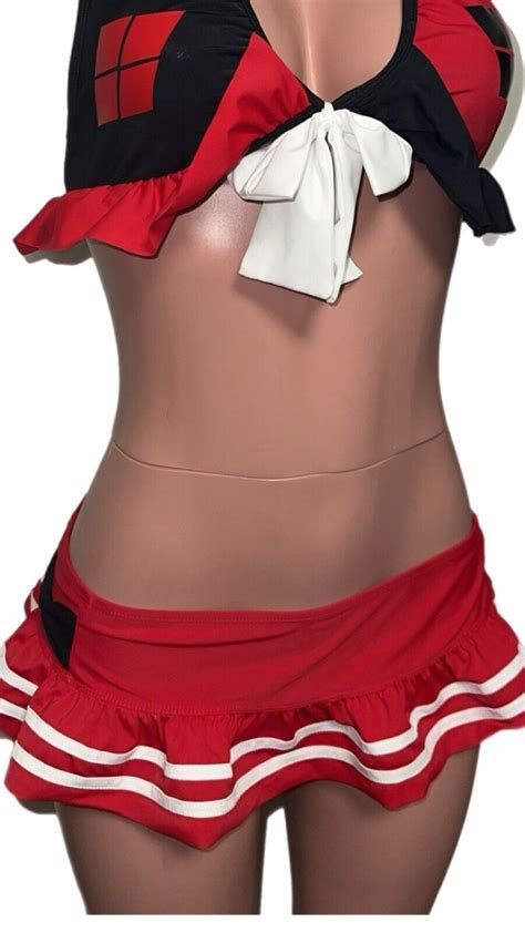 DC Comics Harley Quinn Costume Ruffles Halter Bikini Costume Set NWTS Padded Bow EBay