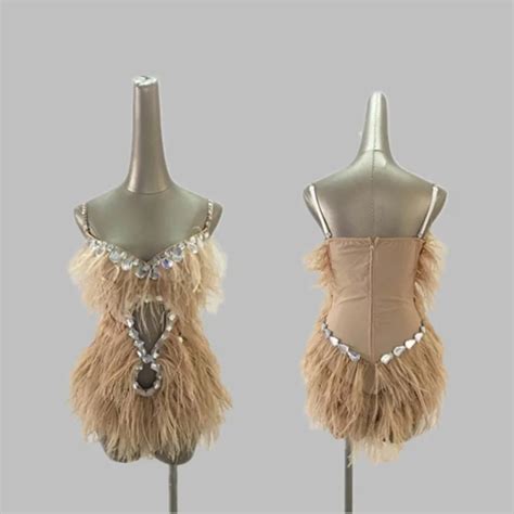 New Ostrich Feather Nightclub Costumes Sexy Ds Rhinestone Bodysuit