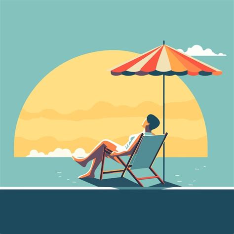 Persona tomando el sol en la playa ilustración vectorial Vector Premium