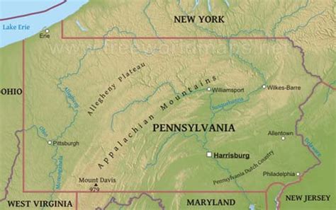 Physical map of Pennsylvania