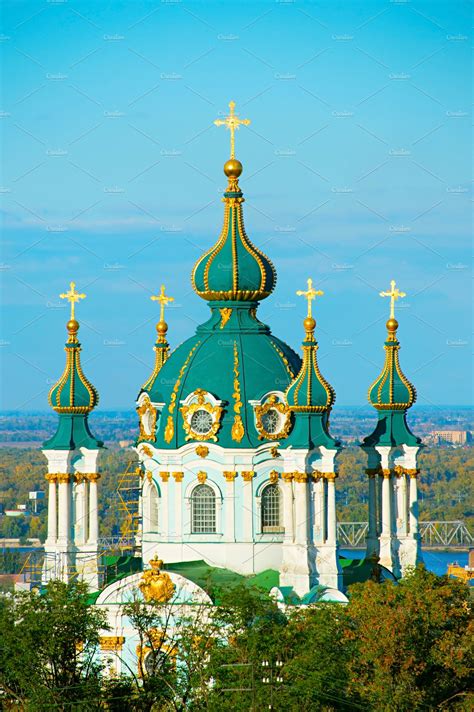 Andriyivska Church Kiev Ukraine High Quality Architecture Stock