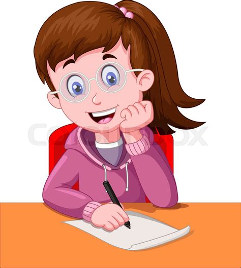 Girl Writing In A Paper Cartoon Stock Vector Colourbox