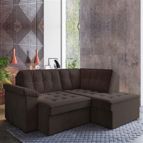 Sofa De Canto Retratil Lugares Grecia Marrom Suede Casas Bahia