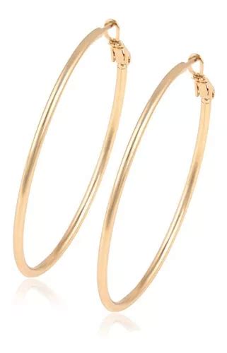 Aretes Oro 18k Lam Arracada Grande Lisa Mujer 7 2 Cm Calidad Cuotas