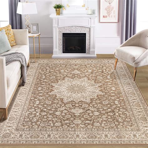 Washable Rug Living Room Rugs: 8x10 Area Rugs Large Machine Washable Non Slip Carpet Soft Floral ...