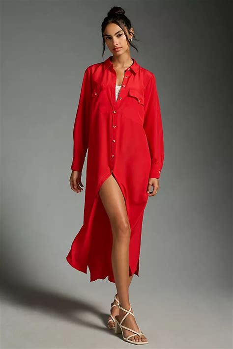 By Anthropologie Long Sleeve Silk Shirt Dress Anthropologie