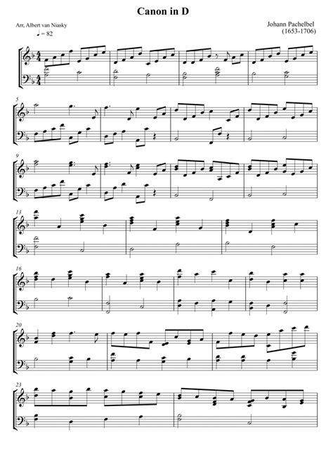Johann Pachelbel Canon In D F Major Key Arr Albert Van Niasky By