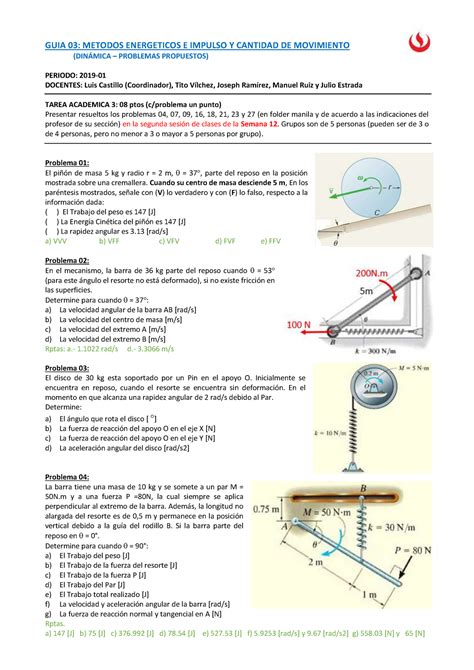 Guia03 Prob Propuestos Guia 03 Metodos Energeticos E Impulso Y Cantidad De Movimiento