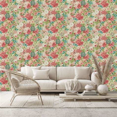 Rose Peony Wallpaper Blue Clay Carmen Lt By Sanderson