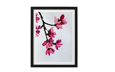 Watercolor Pink Flowers Sakura Flower Art Print Etsy