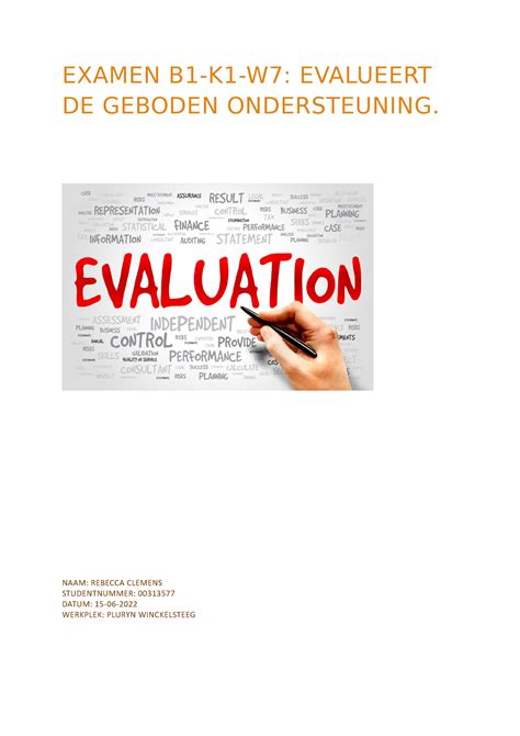 Examen Evalueert Geboden Ondersteuning Examen B K W Evalueert De