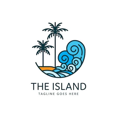 Dise O De Logotipo De Playa De Isla Tropical Con Dos Palmeras Y Olas