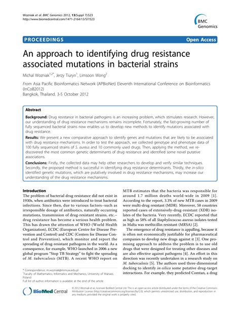 PDF An Approach To Identifying Drug Resistance Associated Mutations