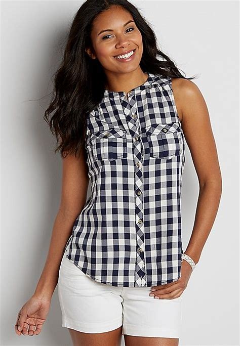 Sleeveless Button Down Gingham Shirt Maurices Trendy Sweaters