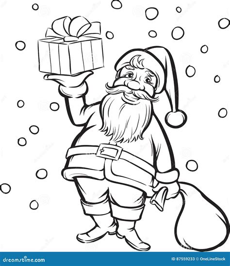 Libro De Colorear Santa Claus Con El Regalo De La Navidad Ilustración