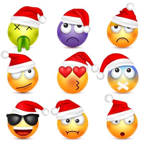 Emoji Emotic N Conjunto Cara Con Emociones Y Sombrero De Navidad A O