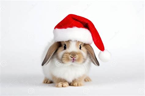 Cute Portrait Of An Adorable Festive Christmas Rabbit Wearing A Santa