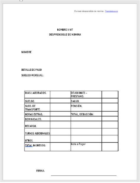 Formato Desprendible De N Mina Colombia En Word Tramitaloya Co