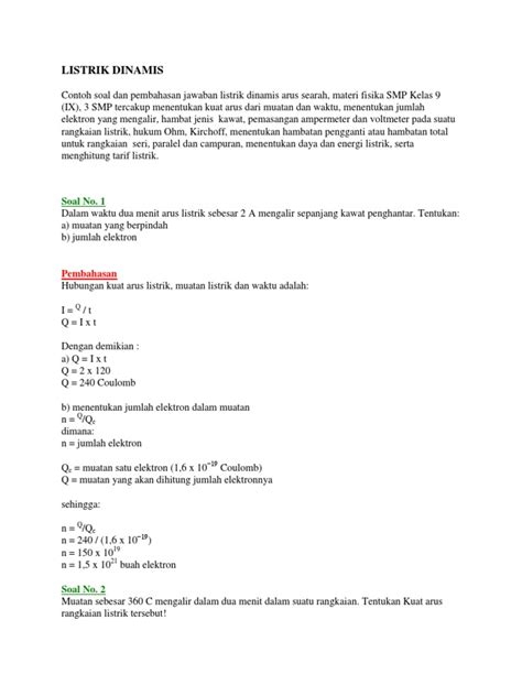 Soal Listrik Dinamis Kelas 9 Doc Berbagi Informasi