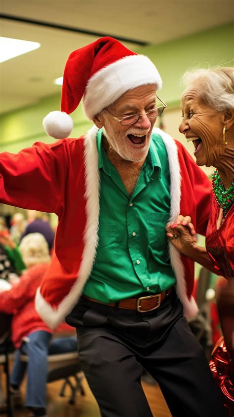 Dancing With Seniors At A Nursing Home A Merry Santa In Green