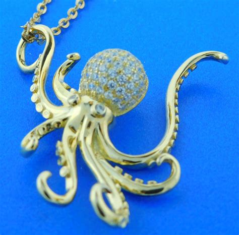 Alamea Octopus Cz Head Pendant Sterling Silver Yellow Gold Plated