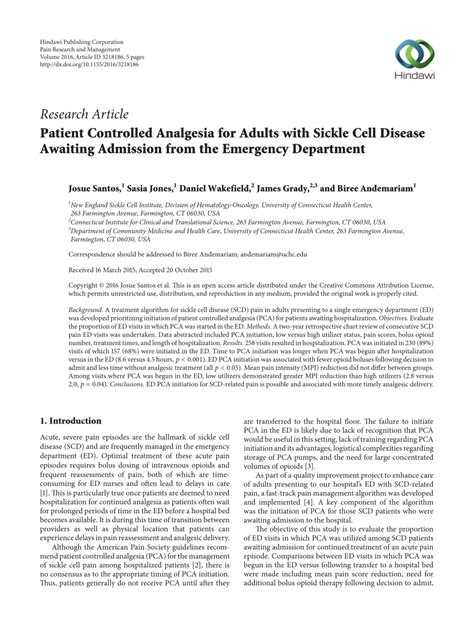 Pdf Patient Controlled Analgesia For Adults With Sickle Cell Disease Awaiting Admission From